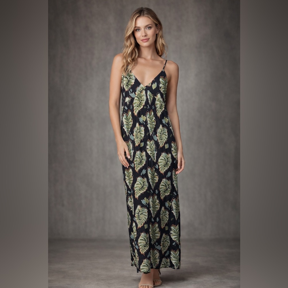 Patagonia Tropical Leaf Tencel Maxi Slip Dress Size Small